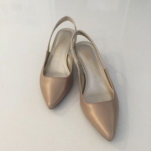 Natural leather soft gold sling back